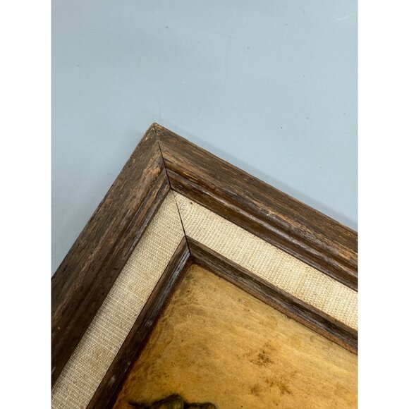 Vintage Framed Relief Carving Of Farmer & Geese In Countryside Scene rectangle - Picture 8 of 9